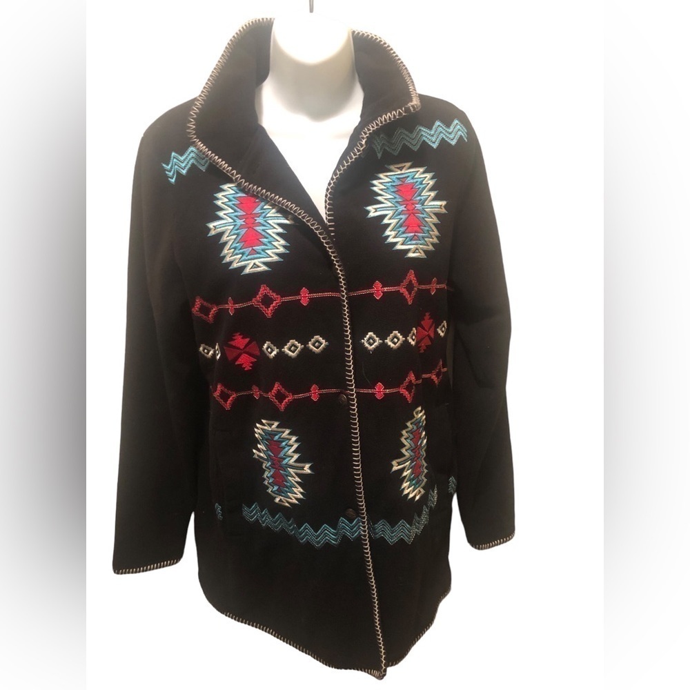 Outback Trading Company Santa Fe Fleece Navajo Jacket Sz. M Whipstitch Trim